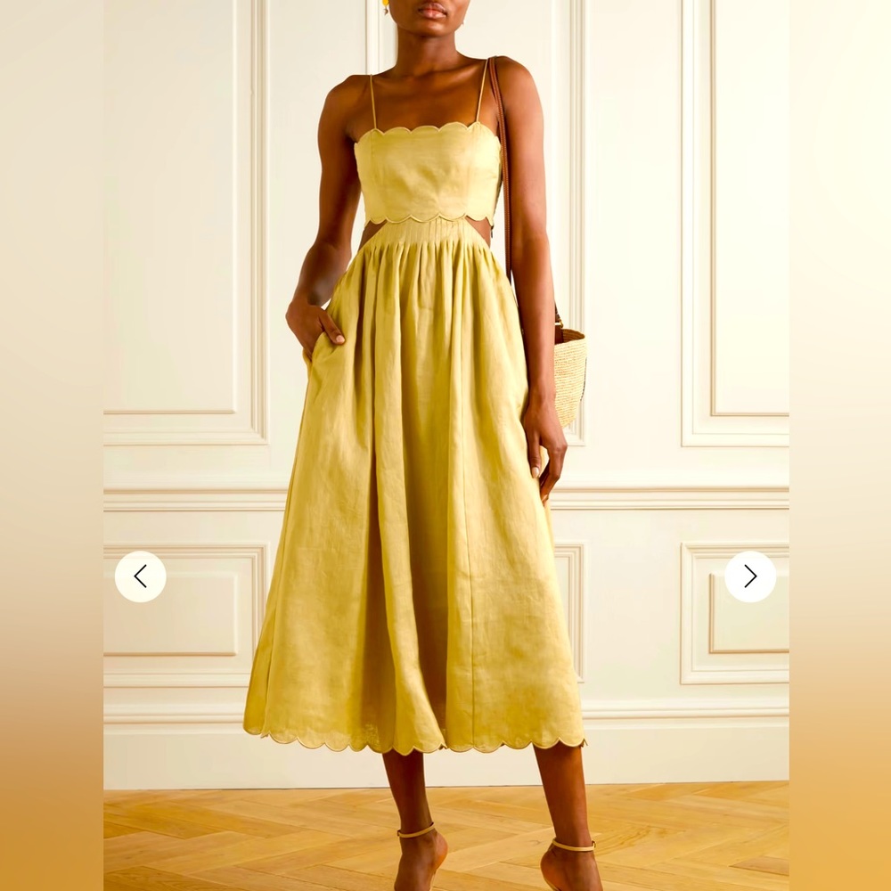 Jude lace-up cutout scalloped linen-voile midi dress